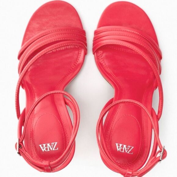 NWT ZARA Women’s Hot Pink High Heeled Strap Sandals size (41) US 10 - Picture 4 of 16